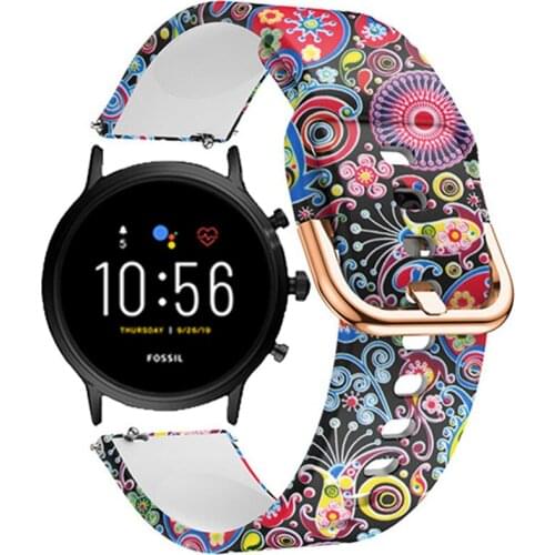 Printing Silicone Strap For Fossil Gen 5 Carlyle/Julianna Smart Watch Band Quick Release Strap For Q Explorist HR Gen 4/3 Correa