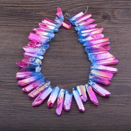 Red Blue Top Drilled Natural Crystal Quartz Points Titanium Stick Beads Strand Charm Pendant Jewelry Making Earring Necklace Diy