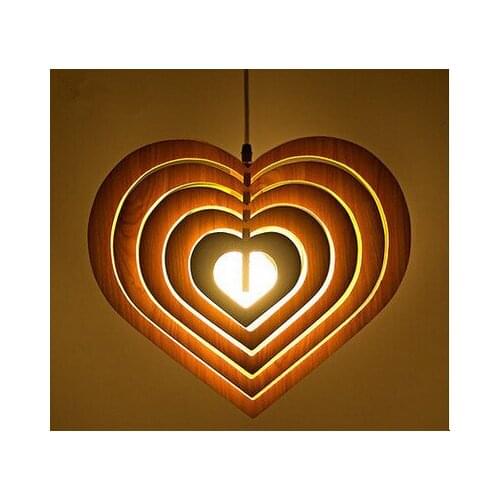 Modern Retro simple Personality Wooden Wood Cafe love Bar Restaurant Heart-shaped LED Hanging Fixture Pendant Lights Lamp
