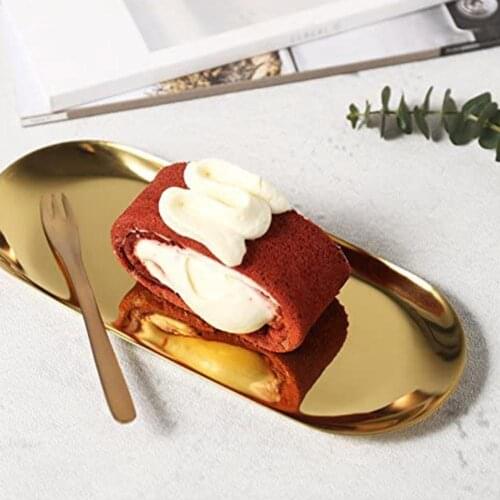 Steel Tray Nordic Style Gold Silver Dessert Dining Plate Kitchen Nut Cake Fruit Snack Western Steak Plates Towel Trays