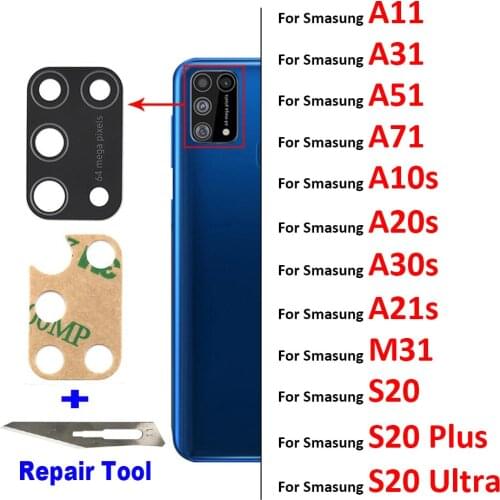 Back Rear Camera Glass Lens For Samsung A30S A50S A51 A31 A41 A71 S20 Plus Pro Ultra M21 M31 M31s A21s A70s A11 A01 With Tape