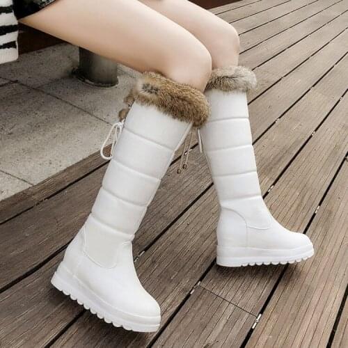 Women Snow Boots 2020 Size 33-43 Women Boots Heels Female Round Toe Office Lady Shoes Woman Winter Boots Black White Red MAZIAO