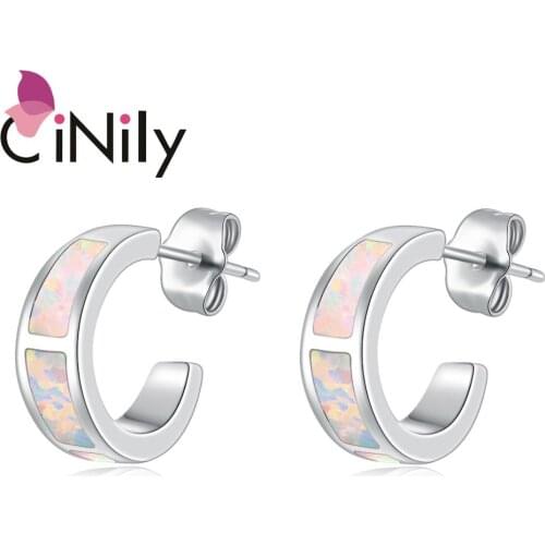 CiNily Created Green Pink Blue White Fire Opal Silver Plated Earrings Wholesale for Women Jewelry Stud Earrings 13mm OH3045-48