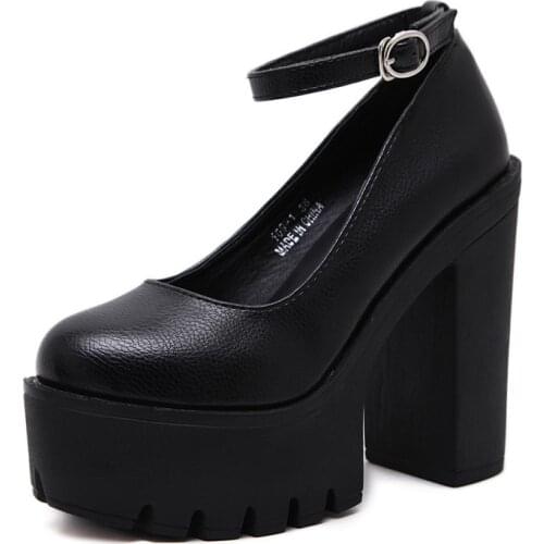 2021 New Spring Autumn Casual High-heeled Shoes Women Sexy Thick Heels Platform Pumps Black White Big Size 42