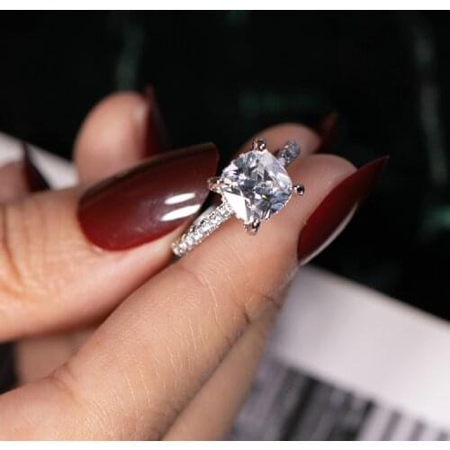 Real Solid 925 Sterling Silver Ring Luxury 2Ct Cushion cut 5a cz stone Wedding Rings Engagement For Women accessaries gift
