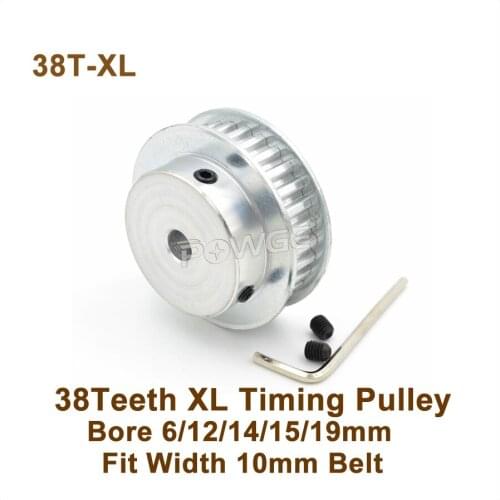 POWGE 38 Teeth XL Timing Pulley Bore 6/12/14/15/19mm Fit Width 10mm XL Synchronous Belt 38T 38Teeth XL Pulley 38-XL