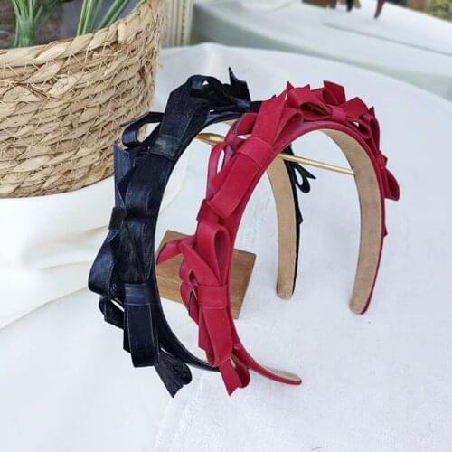 1PC Winter Bow Headband Korean High-grade Leather For Women Top Knotted Girl Hair Band Hair Accessories Handmade Head Hoop Bezel