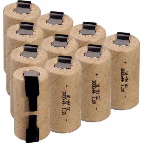 10 pcs SC 3000mah 1.2v battery NIMH rechargeable batteries for electric screwdrivers 4.25cm*2.2cm for electric drills