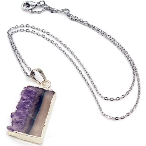 100-Unique 1 Pcs Silver Plated Irregular Shape Natural Amethysts Pendant Necklace Link Chain Jewelry