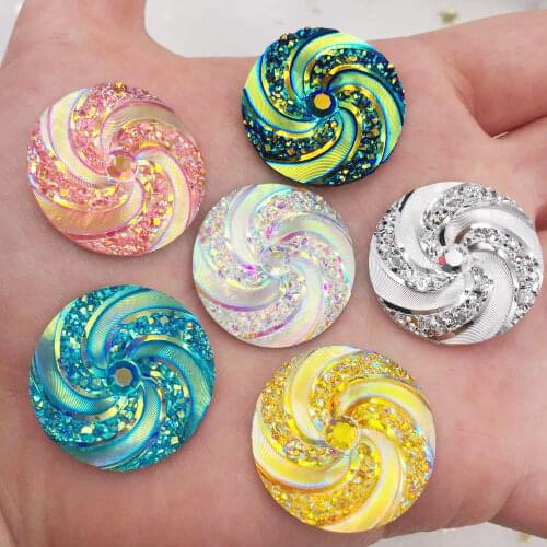 12 PCS Shiny AB Resin 25mm Round 3D Whirlwind Flat Back Rhinestone Scrapbook DIY Wedding Applique Ornament Crafts W49