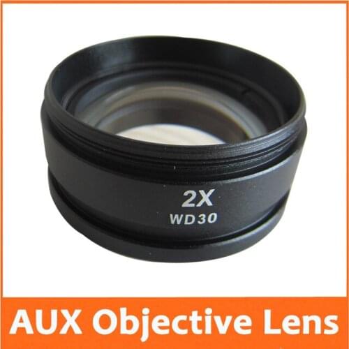 2X Stereo Microscope Auxiliary Attachment Objective Lens Working Distance 30mm Barlow AUX Attachment Accessory M48x0.75mm