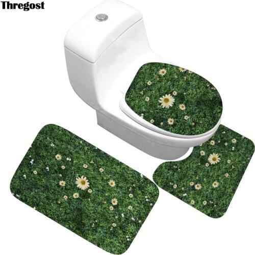 Microfiber Green Plant Printed Shower Mat Large Bathroom Mat Toilet Bath Mats Non Slip Bathroom Rug Shower Carpet 3 pcs