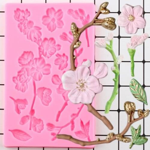 3D Cherry Blossom Cake Border Fondant Mold Candy Clay Chocolate Silicone Molds DIY Wedding Cookie Baking Cake Decorating Tools