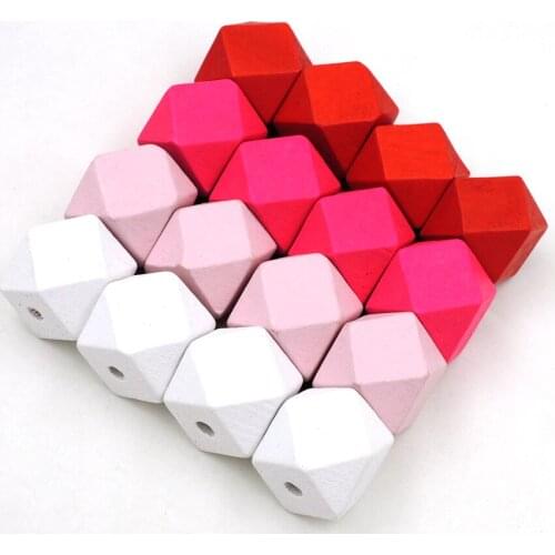 40pcs geometric wood bead 20mm red fuschia pink FOR JEWELRY WHOLESALE chunky MIX 5 COLORS EA125