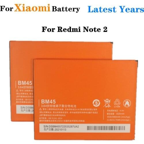 2pcs New 3060mAh BM45 Phone Battery For Xiaomi Redmi Note 2 Redrice note2 High Quality Replacement Bateria