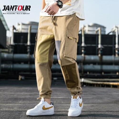 Hip Hip Pants Khaki Block Patchwork Cargo Harem Pant Streetwear Plaid Harajuku Jogger Sweatpant 100% Cotton Trousers Male Big