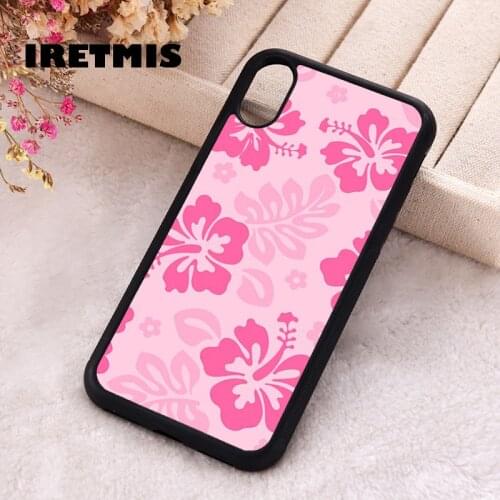Iretmis 5 5S SE 2020 Phone Cover Case for iPhone 6 6S 7 8 Plus X Xs XR 11 12 Mini Pro Max Pink Hibiscus Retro Hawaiian Flower