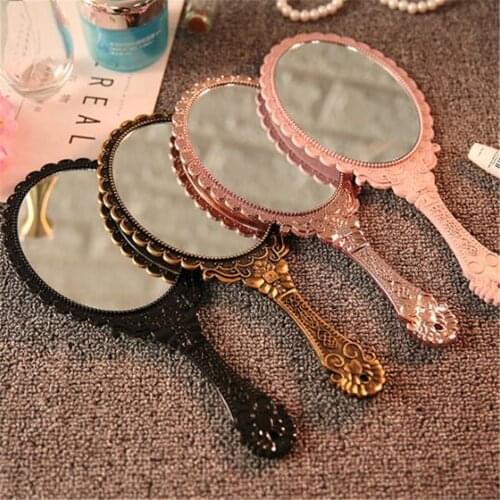 CSHOU225 Vintage Carved Handheld Vanity Mirror Makeup Mirror SPA Salon Makeup Vanity Hand Mirror Handle Cosmetic Compact Mirror
