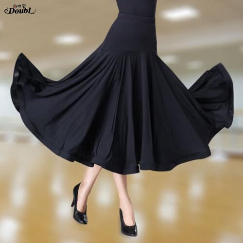 Doubl Elastic National Standard Ballroom Skirts New Modern Long Waltz Skirt Show Expansion Black very full Ice silk fabrics