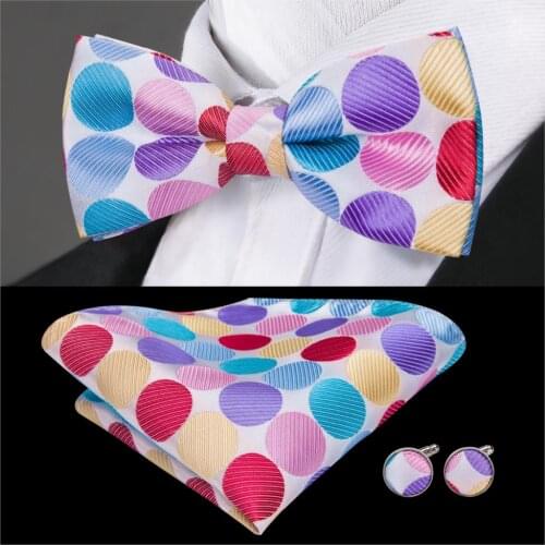 Colorful Bowtie for Men Silk Bowtie Set Pocket Square Cufflinks Red Dots Pre-Tied Male Butterfly for WeddingLH-722 Barry.Wang