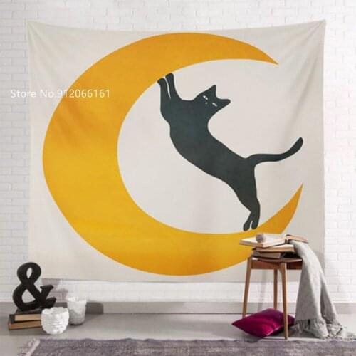 Moon Cat Tapestry Life Artistic Wall Hanging 3D Print Beautiful Woman Abstract Wall Tapestry Home Textile Bedroom Wall Carpet