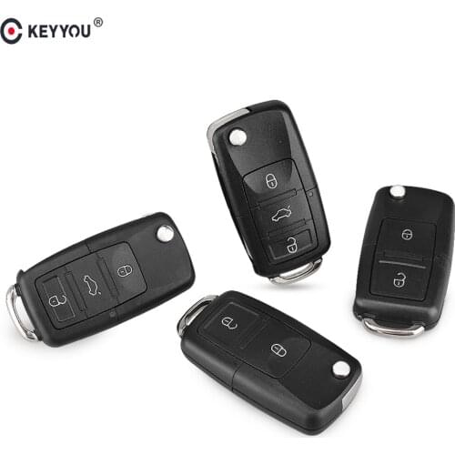 KEYYOU 10pcs 2/3 Buttons Folding Car Remote Key Fob Flip Key Shell For Volkswagen Vw Jetta Golf Passat Beetle Skoda Seat Polo B5
