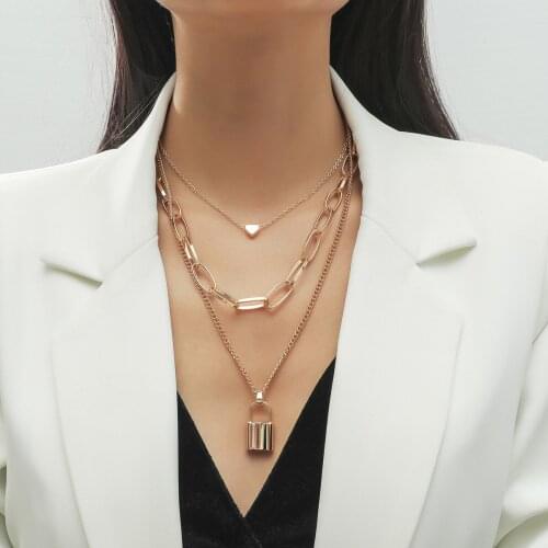 Vintage Multi Layer Love Heart Choker Necklace Collar Statement Alloy Lock Pendant Long Chain Necklace Women Jewelry
