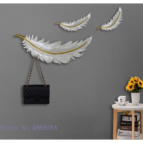 Creative resin hook feather angel White feather Background wall hanging Coat storage hook key Home decoration ornaments