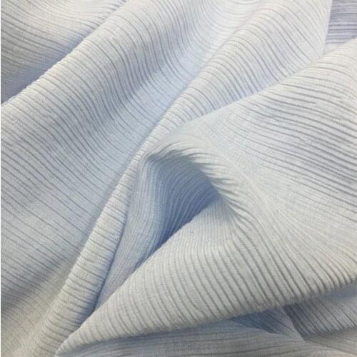 Crop pale blue color pure tencel blended pressure pleated shirt fabrics cotton and linen fashion summer dress fabric