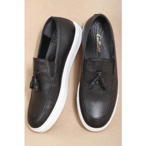 CZ London Men 'S Black Leather Loafers Shoes