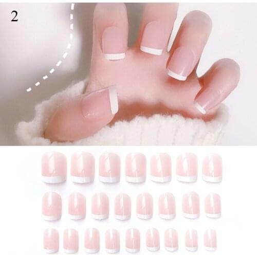 24PCS Acrylic French Nails Short Length Ombre Round French Tips Glitter Pattern White False Nail False Nails INS Press On Nails