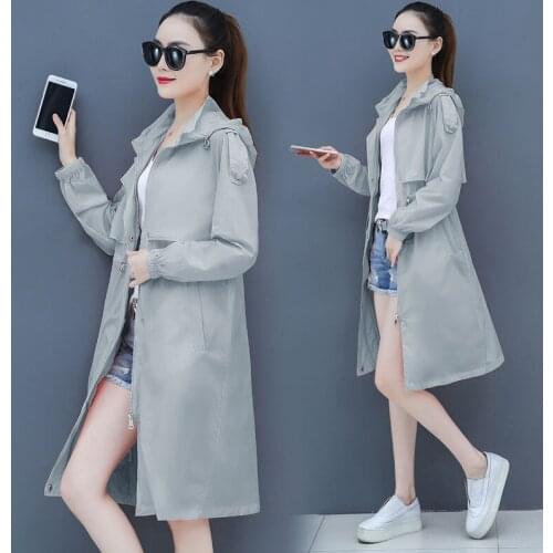 2021 Summer New Sun Protection Clothing Womens Mid-Length Thin White Coat Female Windbreaker Lace-Up Lady Beachwear Jacket A169