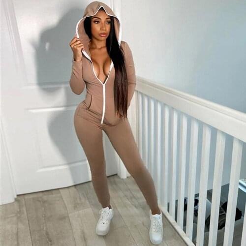 New Women Fashion Sexy Hooded Jumpsuit Sportswear Full Sleeve Sweat Suits Running Female