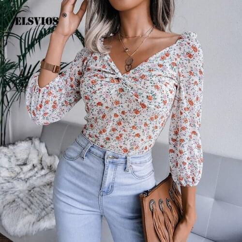 Autumn Women Fashion Floral Printed V Neck Sexy Chiffon Blouses Casual Long Sleeves Slim Pullover Elegant Office Ladies Blouses