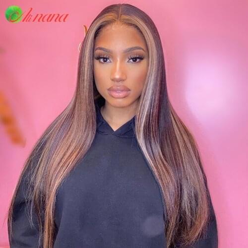Alinana 13x4 Lace Frontal Wig Ombre Highlight Colored #4/30 Human Hair Wigs Pre-Plucked Remy Lace Closure Wigs For Black Women