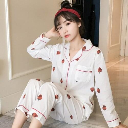 Spring Full Sleeve Lovely Suits Fall Female Summer Fresh White Colour Pajamas Set