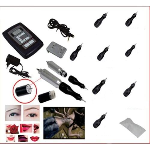 Complete Tattoo Dragon Rotary Machine Kit Professional Permanent Makeup Gun Needles Foot Switch Set for Eyebrow Eyeliner Lip
