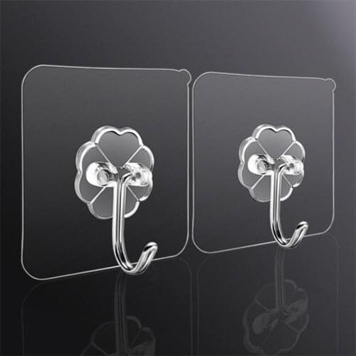 5Pcs Bathroom Transparent Wall Hooks Waterproof Oilproof Self Adhesive Hooks Reusable Seamless Hanging Hook For Kitchen
