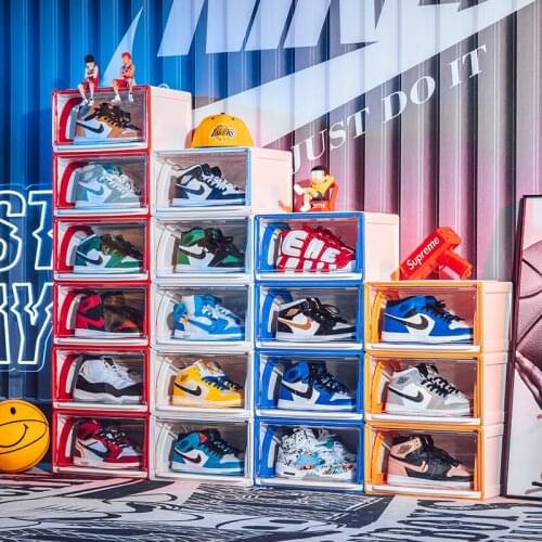 Transparent AJ Sneakers Football Shoes Display Case Plastic High-tops Sports Shoes Drawer Box Magnetic Sliding Toys Storage Box