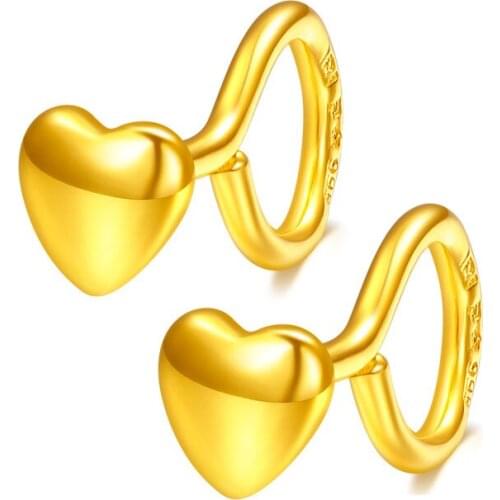 Pure 999 24K Yellow Gold Earrings Women Heart Stud Earrings Fashion Earrings P6272