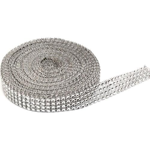 4 Rows X 9m Diamante Diamond Effect Rhinestone Mesh Ribbon Trimming for Wedding Cakes Birthday Decorations Baby Shower Events