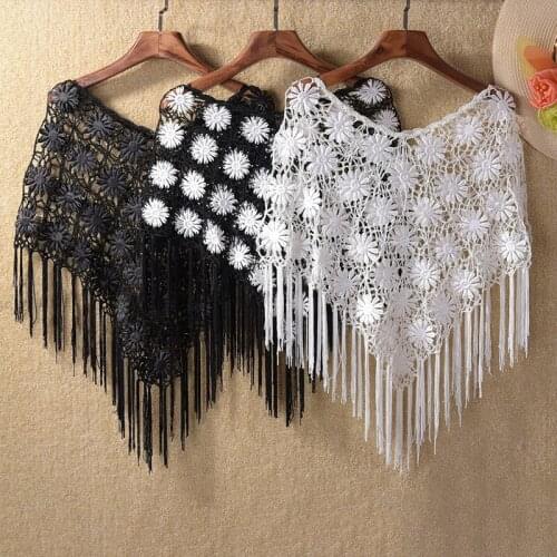 Spring, Summer And Autumn Ice Silk Thread Sunscreen Clothes V-neck Thin Blouse Crocheted Hollow Small Shawl Cloak