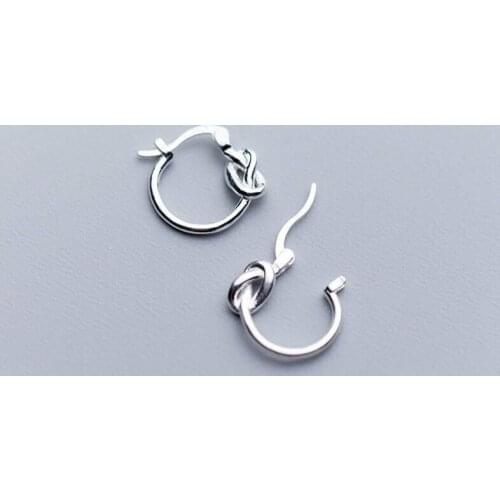 Utimtree Minimalist S925 Silver Earrings Korean Simple Line Knot Hoop Earring for Women Girls Sterling-Silver-Jewelry Wholesale