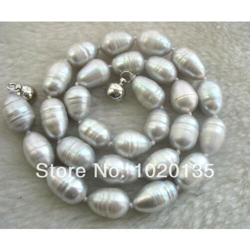 Wow! freshwater pearl gray egg 12-14mm necklace 17" nature beads FPPJ