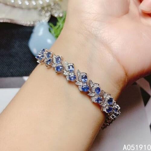 KJJEAXCMY boutique jewelry 925 sterling silver inlaid Natural sapphire fine ladies Bracelet support detection noble