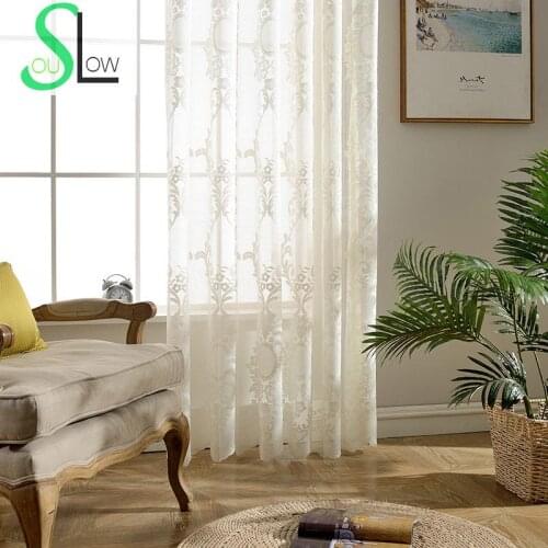 Slow Soul Modern Simple Curtain European Jacquard French Window Floral Curtains Tulle For Living Room Bedroom Sheer Ready Made