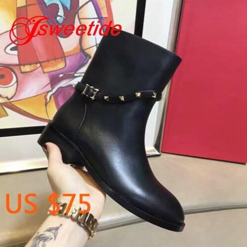 High Quality autumn genuine leather Ladies Boots Street Style Women Round Toe Boots Autumn Brand Fashion Boots Shoes