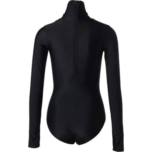 Women Monokini Swimsuit Rash Guard Turtleneck Zip Long Sleeve Black Bathing Suit
