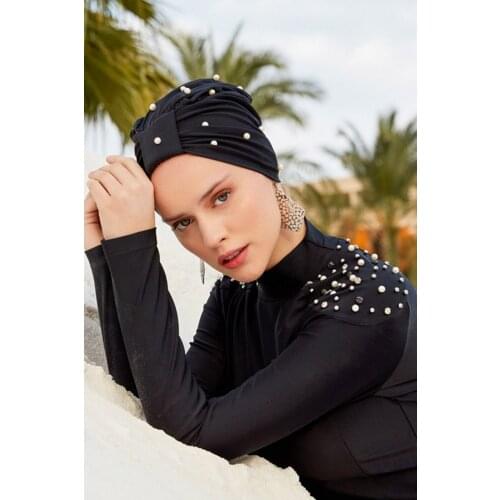 Women Siyah Inci And Stone Detail Hijab Swimwear Turkish' Muslim Swimsuit Burkinis Modest Clothing Islamic Long Sleeves Hijab Full