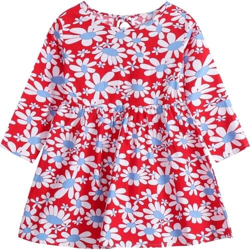 ZWF1190 Girl Dresses Pink Flowers Long Sleeve Cute Dress Girls Princess Dress For Kids Children Cotton Clothes